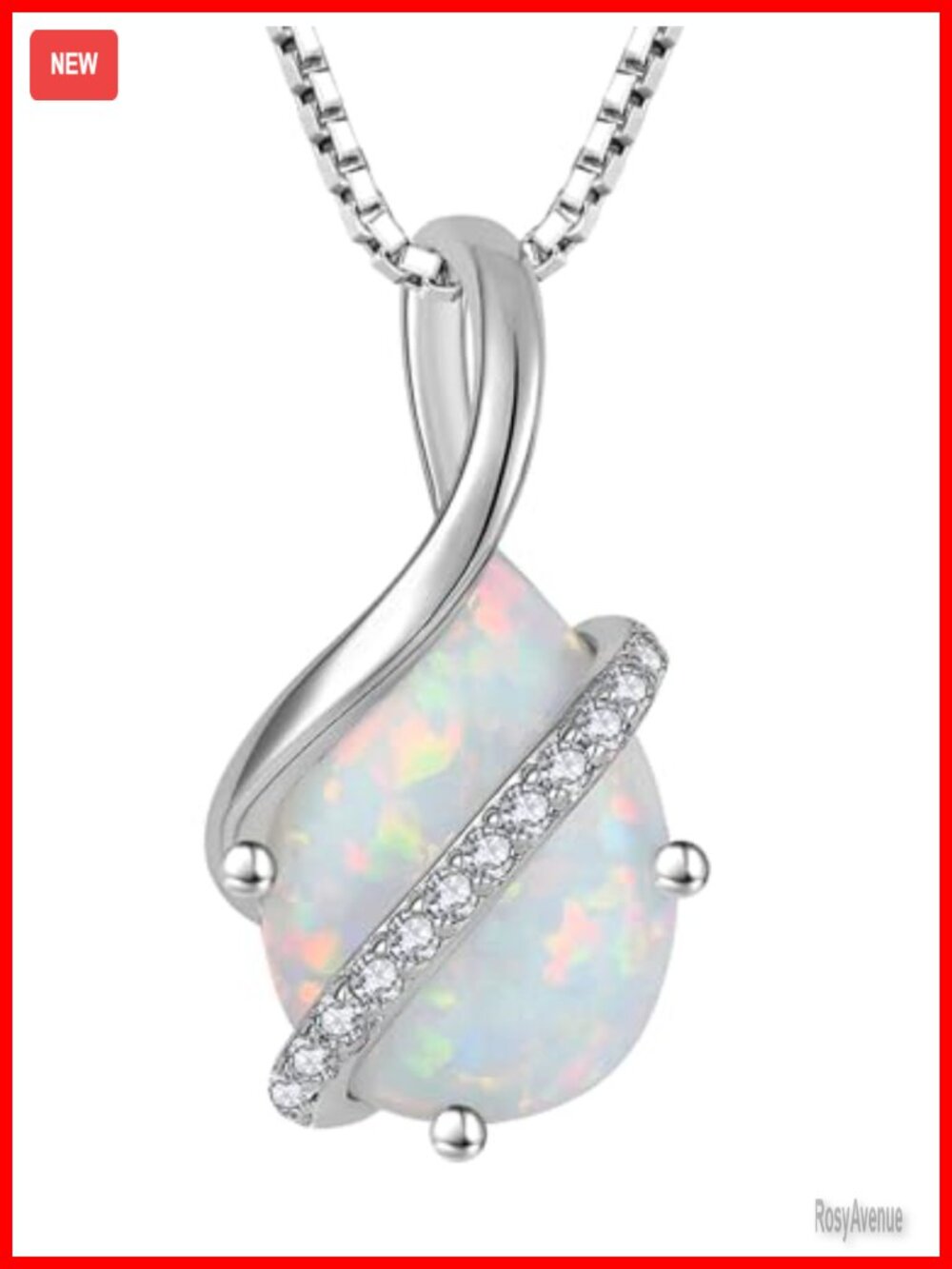 925 Sterling Silver Teardrop Pendant Necklace Infinity Birthstone Created Opal